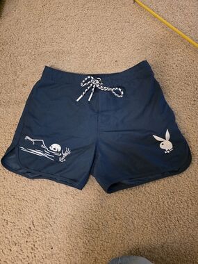 Playboy Pac Sun Navy Swim Shorts Skeleton and Bunny